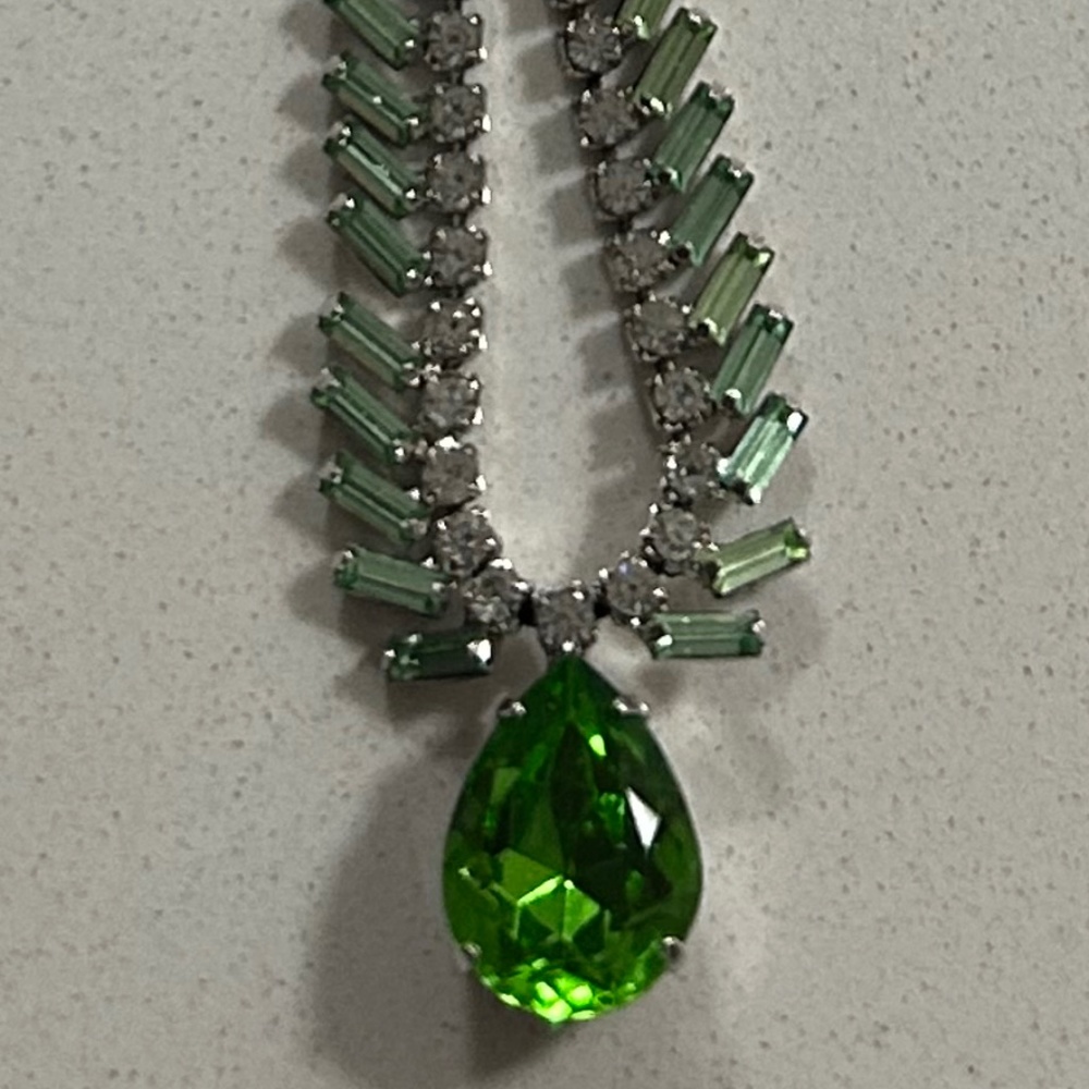 Jay Flex Sterling Necklace With Clear & Green Rhinestones